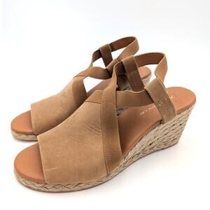 Andre Assous Nalik Wedge Sandal Women's Elastic Strap Brown Size US9.5M EU40